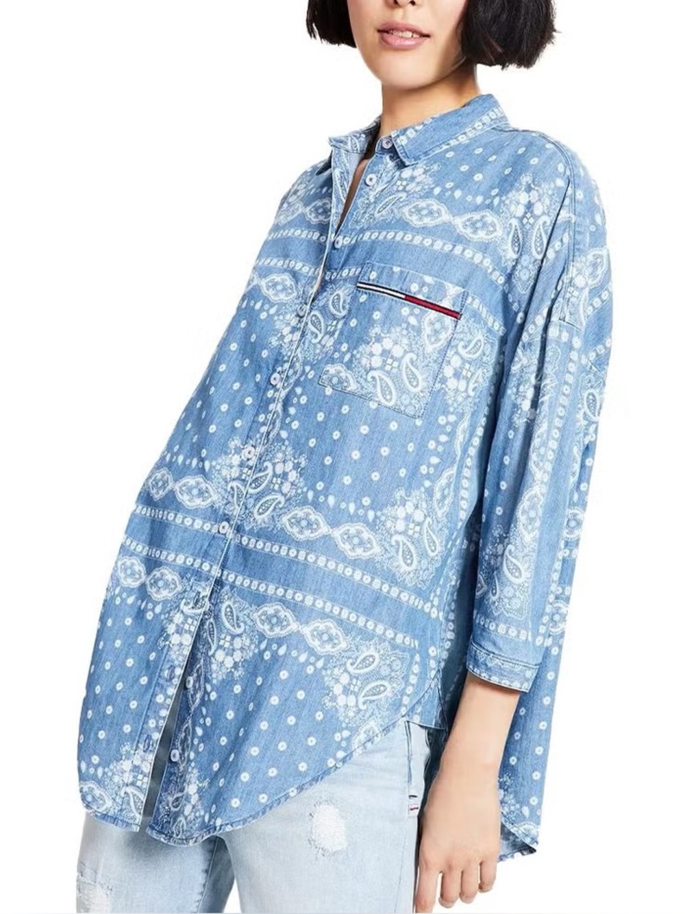 Tommy Jeans Blue Bandana Print Button-Up Denim Shirt